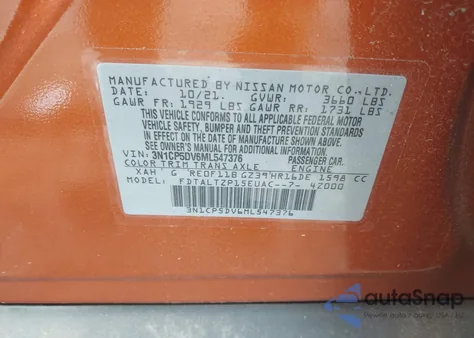 2021 Nissan Kicks Sr Xtronic Cvt from USA, damaged, VIN 3N1CP5DV6ML547376